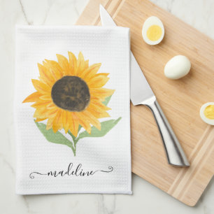Linge De Cuisine Tournesol rustique minimal nom personnalisé script