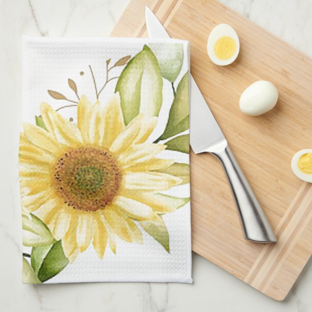 Linge De Cuisine Tournesols aquarelle douce (Quart Plié)