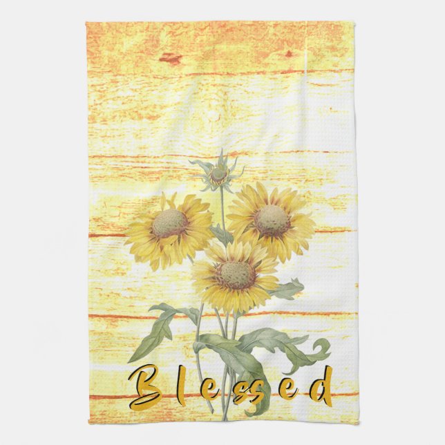 Linge De Cuisine Tournesols bénis sur bois (Vertical)