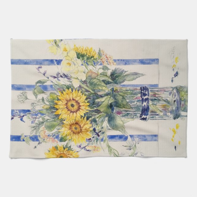 Linge De Cuisine Tournesols et rayures (Horizontal)