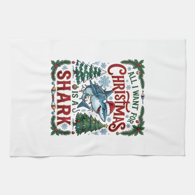 Linge De Cuisine Tous Veulent des Arbres de Noël Requins (Horizontal)