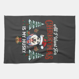 Linge De Cuisine Tout ce que Noël veut c'est un chien husky avec un