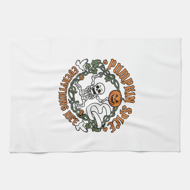 Linge De Cuisine Tout Citrouille Épice Nice Halloween Squelette V (Horizontal)