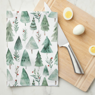 Linge De Cuisine Towel de cuisine aquarelle Forêt Évergente