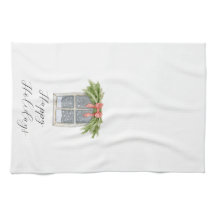 Towel de cuisine de fenêtre vintage Joyeuses Fêtes