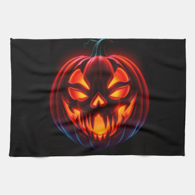 Linge De Cuisine Towel de cuisine Halloween Citrouille Néon Luxe (Horizontal)