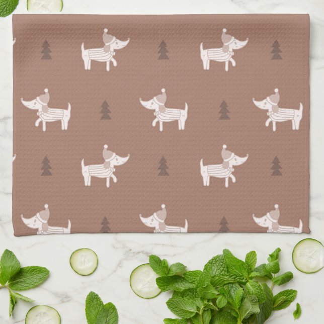 Linge De Cuisine Towel de cuisine Scandi Dog & Christmas Trees (Plié)
