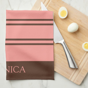 Linge De Cuisine Towels de cuisine avec monogramme rayures rose mar