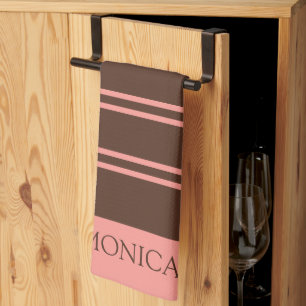 Linge De Cuisine Towels de cuisine avec nom de script rayures rose