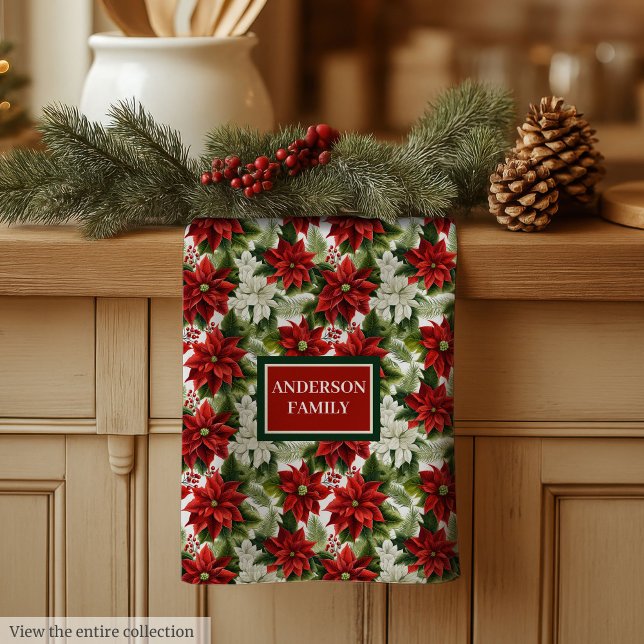 Linge De Cuisine Traditional Christmas Towel Red Green Floral Art (Traditional Christmas Towel Red Green Floral Art)