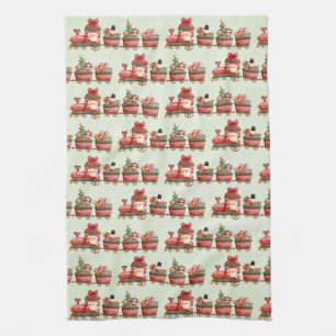 Linge De Cuisine Train de Noël Vintage avec jouets