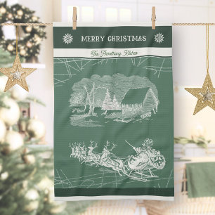 Linge De Cuisine Traîneau de Noël du Père Noël de la forêt verte vi