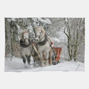 Linge De Cuisine traîneau+randonnée,neige,forêt,cheval,hiver,bla