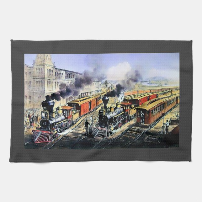 Linge De Cuisine Trains américains de machine à vapeur de chemin de (Horizontal)