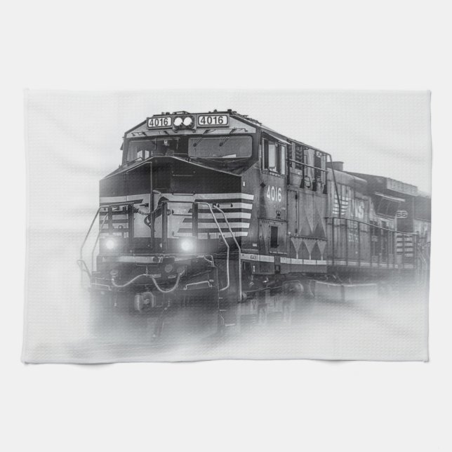 Linge De Cuisine Trains de train noir et blanc (Horizontal)