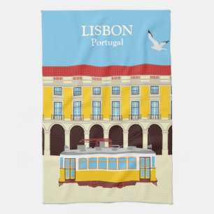 Linge De Cuisine Tramway jaune de Lisbonne style vintage