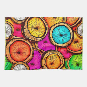 Linge De Cuisine Tranche de noix de coco vibrante Design abstrait