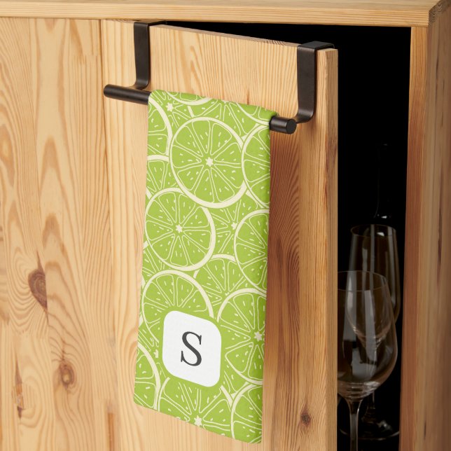 Linge De Cuisine Tranches de chaux mûres Citrus Fruit Monogramme in (Pliage en tiers)