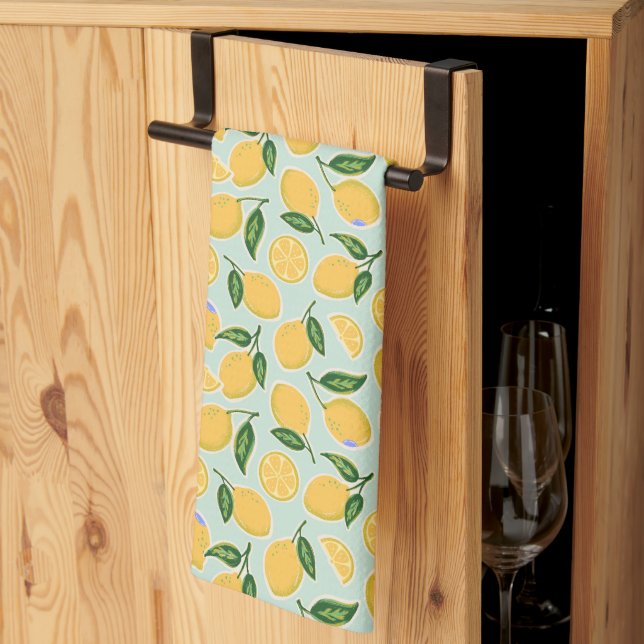Linge De Cuisine Tranches de citron rétro sur vert menthe (Pliage en tiers)