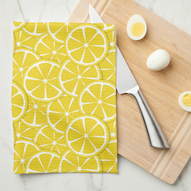 Linge De Cuisine Tranches de citrons, jaune, fruits (Quart Plié)