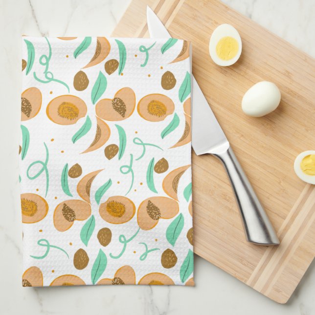 Linge De Cuisine Tranches de fruits de pêche abstraites motif dessi (Quart Plié)
