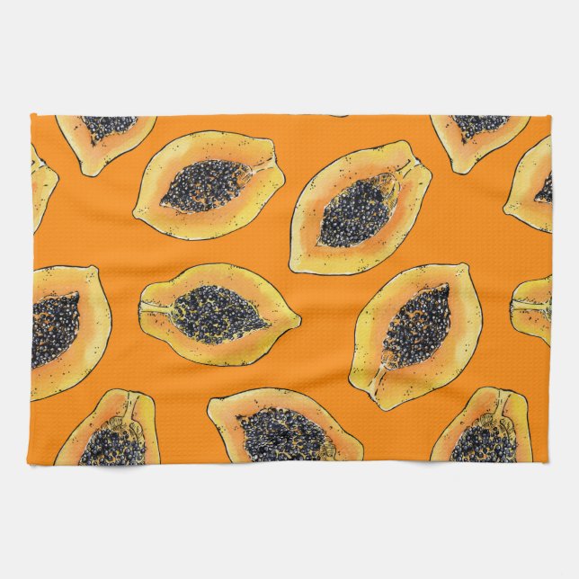 Linge De Cuisine Tranches de Papaya sur orange (Horizontal)