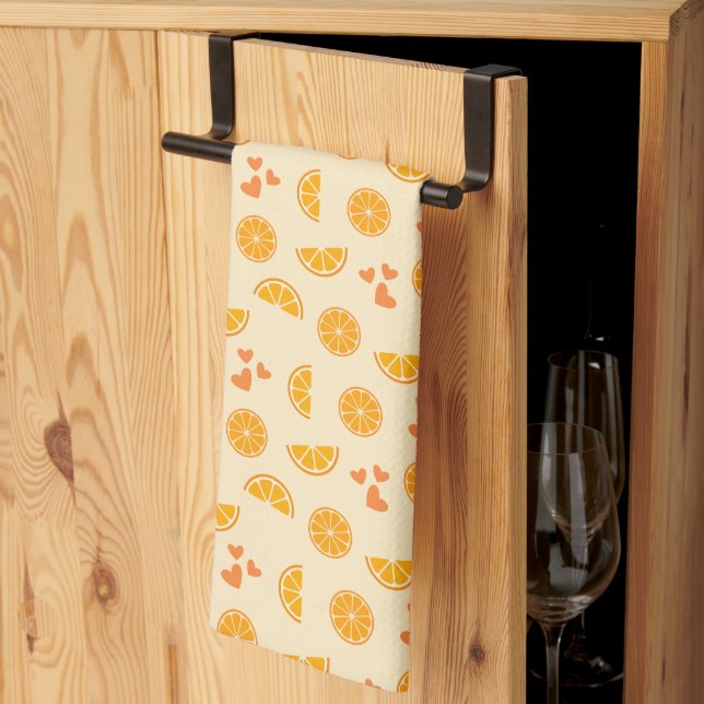 Linge De Cuisine Tranches et coeurs orange (Pliage en tiers)