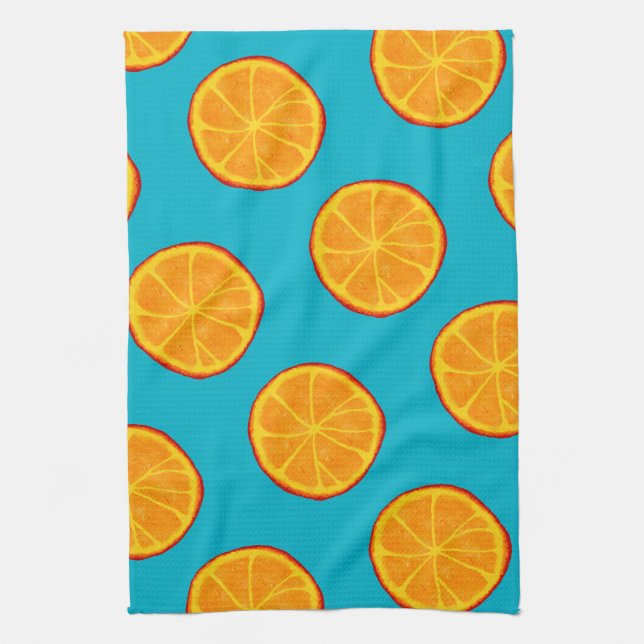 Linge De Cuisine Tranches orange juteuses et bleues (Vertical)