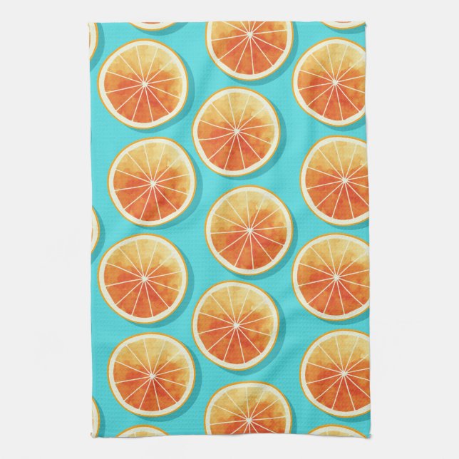 Linge De Cuisine Tranches orange sur bleu (Vertical)