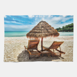 Linge De Cuisine Transats sur la plage avec oreiller