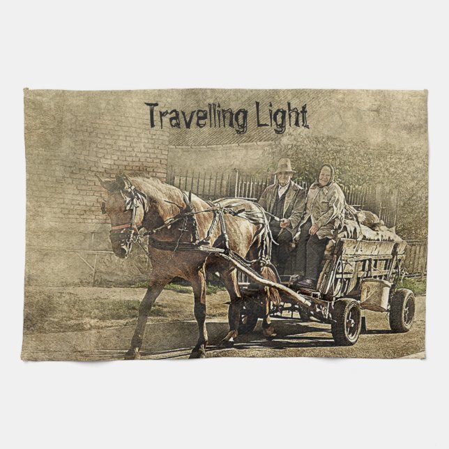 Linge De Cuisine Travelling Light Old Couple on Wagon (Horizontal)