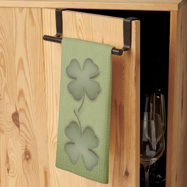 Linge De Cuisine Trèfle à quatre feuilles de design vert irlandais (Pliage en tiers)