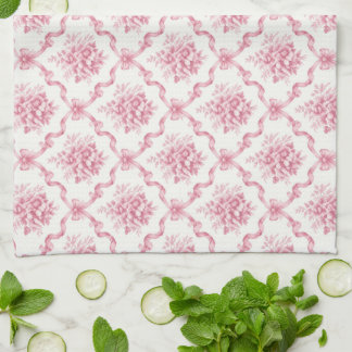 Linge De Cuisine Treillis de ruban français rose Bouquet floral en