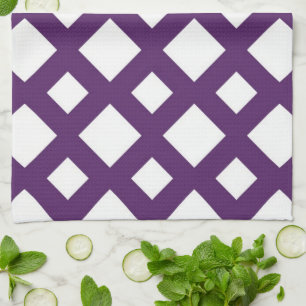 Linge De Cuisine Treillis violet sur fond blanc