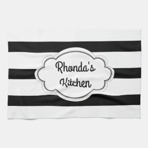 Linge De Cuisine Trendy Black and White Stripes
