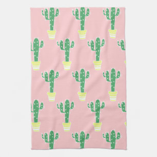 Linge De Cuisine Trendy Cute Poted Cactus & Pink