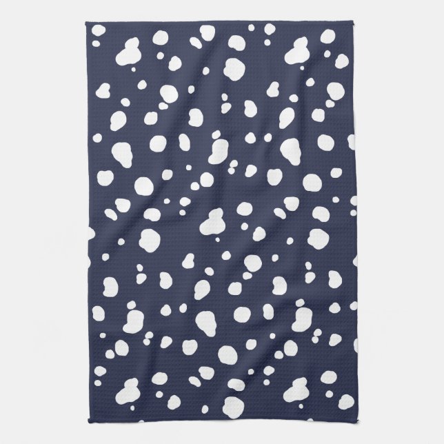 Linge De Cuisine Trendy White Dalmatian Spots & Navy (Vertical)