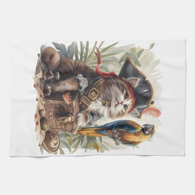 Linge De Cuisine Trésor de chat pirate (Horizontal)