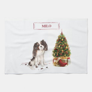Linge De Cuisine Tri-Color King Charles Spaniel Drôle chien de Noël
