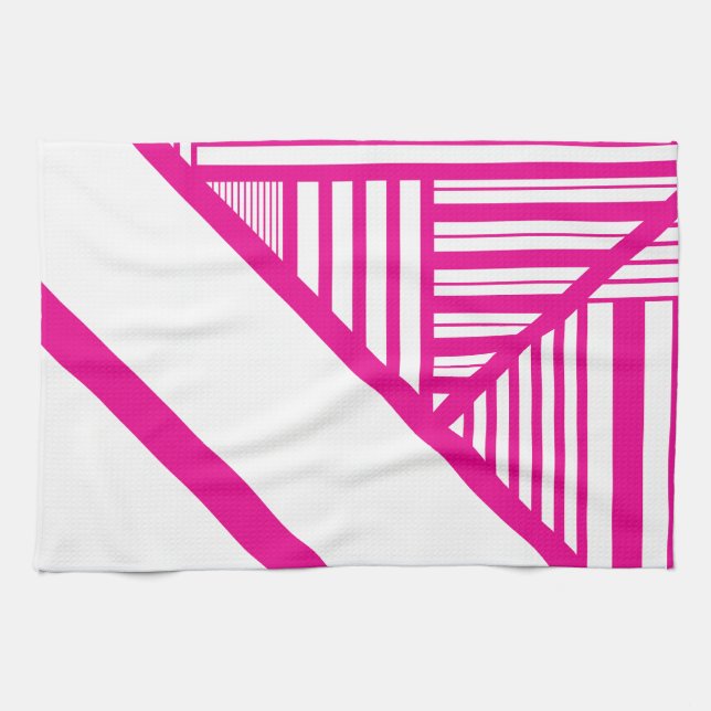 Linge De Cuisine Triangle en Magenta et Blanc (Horizontal)