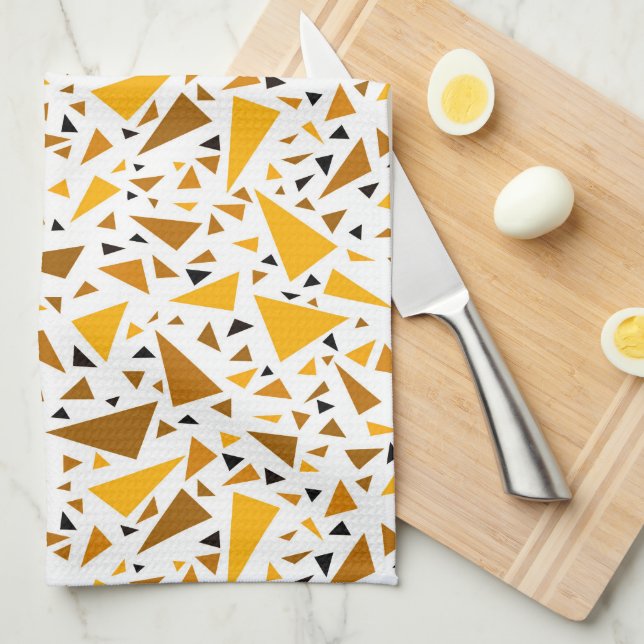 Linge De Cuisine Triangles brun jaune sur arrière - plan rétro blan (Quart Plié)