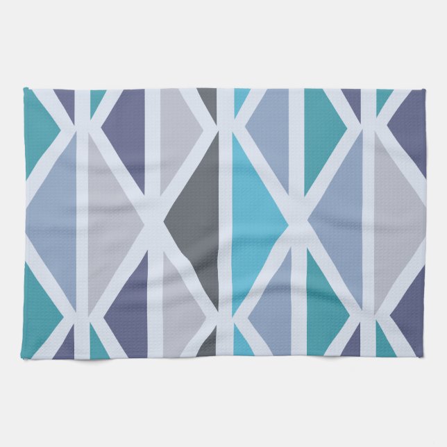 Linge De Cuisine Triangles d'art géométrique rétro gris turquoise (Horizontal)
