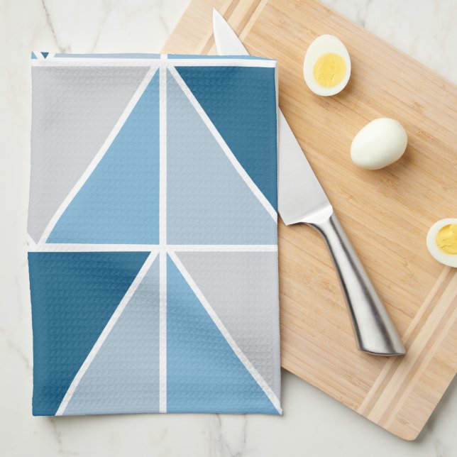 Linge De Cuisine Triangles géométriques gris bleu (Quart Plié)