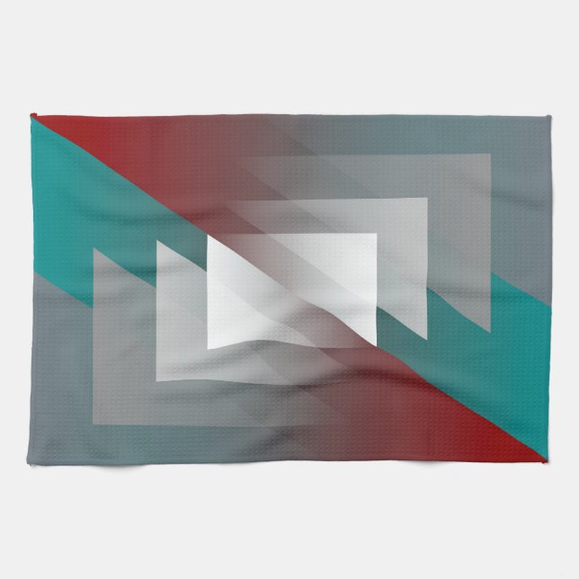 Linge De Cuisine Triangles gris turquoise sur bordeaux (Horizontal)