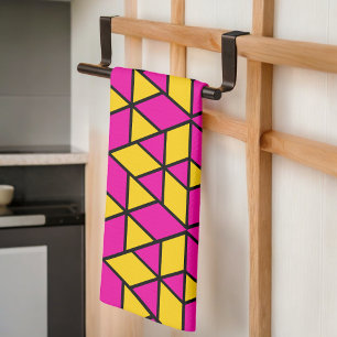 Linge De Cuisine Triangles rose et jaune Motif