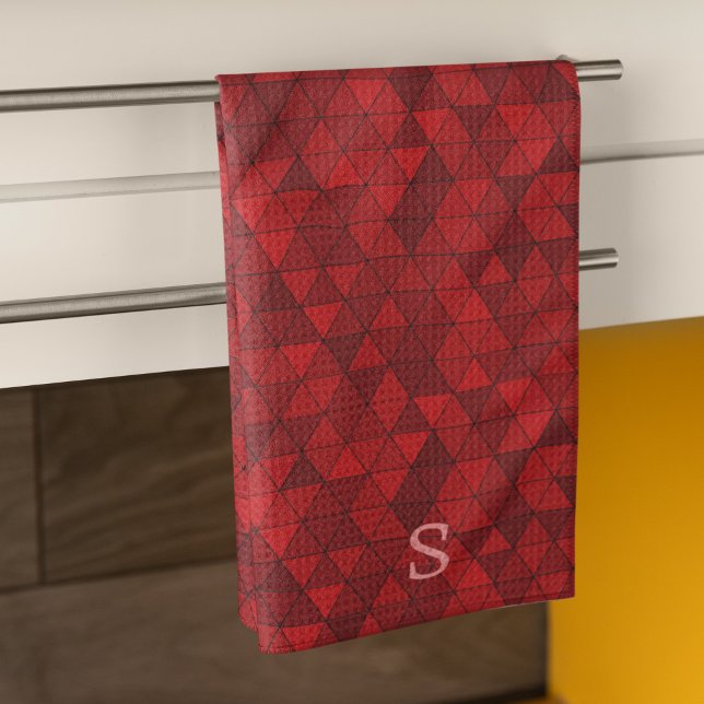 Linge De Cuisine Triangles rouges Motif géométrique Monogramme pers (Créateur téléchargé)