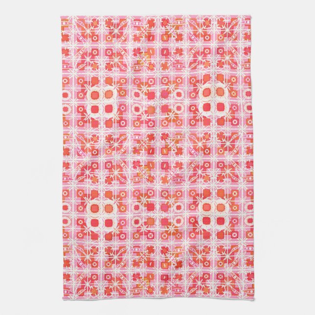 Linge De Cuisine Tribal Batik - fraise rose et rouge (Vertical)