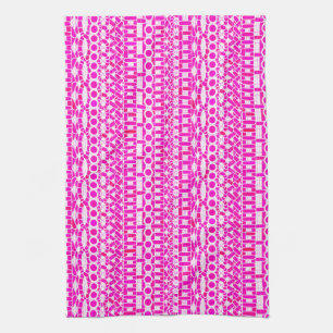 Linge De Cuisine Tribal Batik - fuchsia, magenta, orchidée et blanc