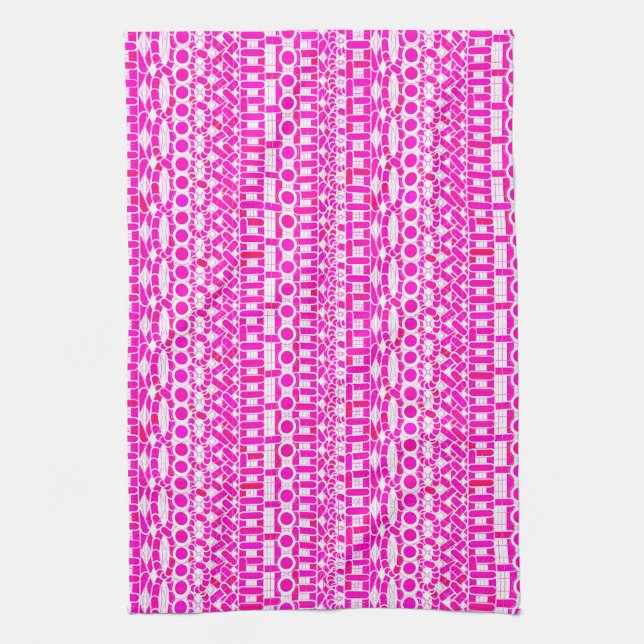 Linge De Cuisine Tribal Batik - fuchsia, magenta, orchidée et blanc (Vertical)