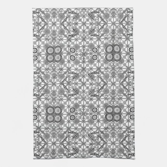 Linge De Cuisine Tribal Batik - gris / gris, noir et blanc (Vertical)